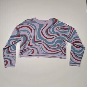 Originality Cropped Sweater XS Psychedelic Swirl Knit Pink Teal Y2K Retro